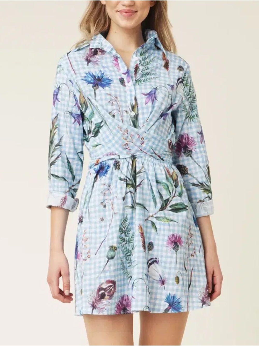 By Malina Plaid Gingham Floral Button Down Shirt Dress Size XL
